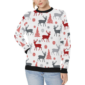 Deer tree snowflakes chrismas pattern Women's Crew Neck Sweatshirt