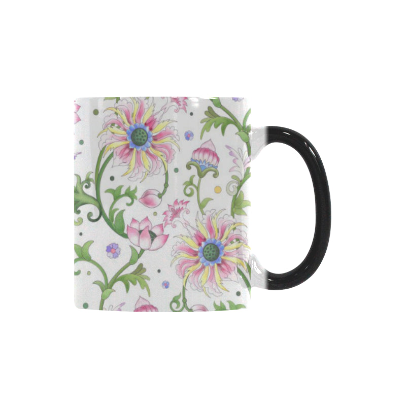 Beautiful pink lotus waterlily leaves pattern Morphing Mug Heat Changing Mug