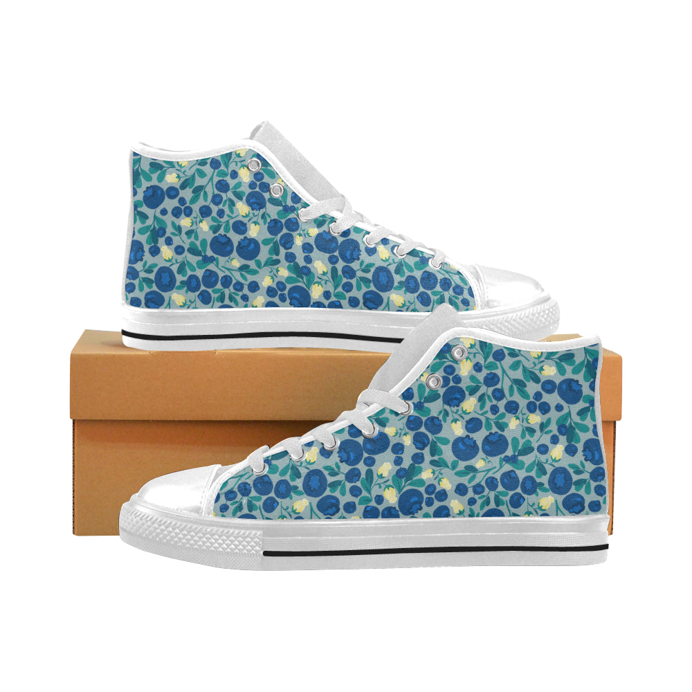 blueberry design pattern Men's High Top Canvas Shoes White