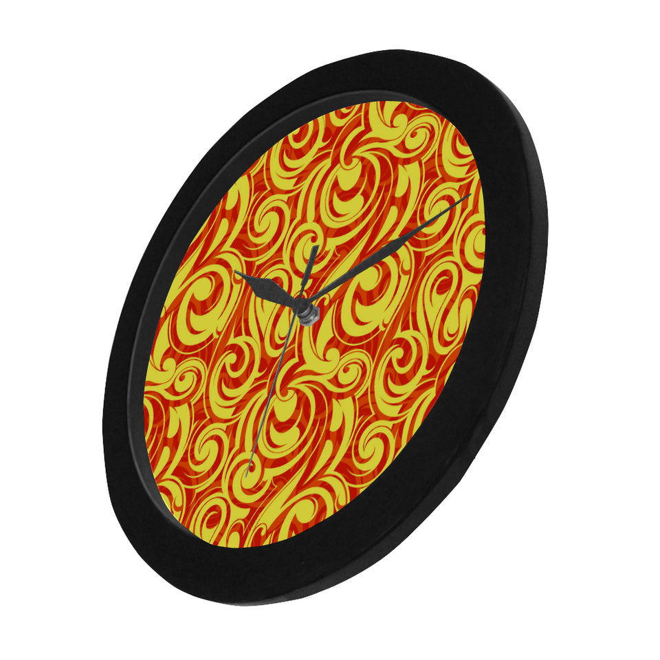 Fire flame design pattern Elegant Black Wall Clock