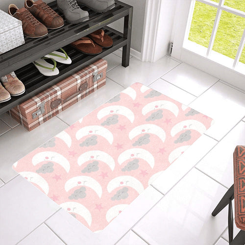 Cute moon cloud star pattern pink dot background Doormat