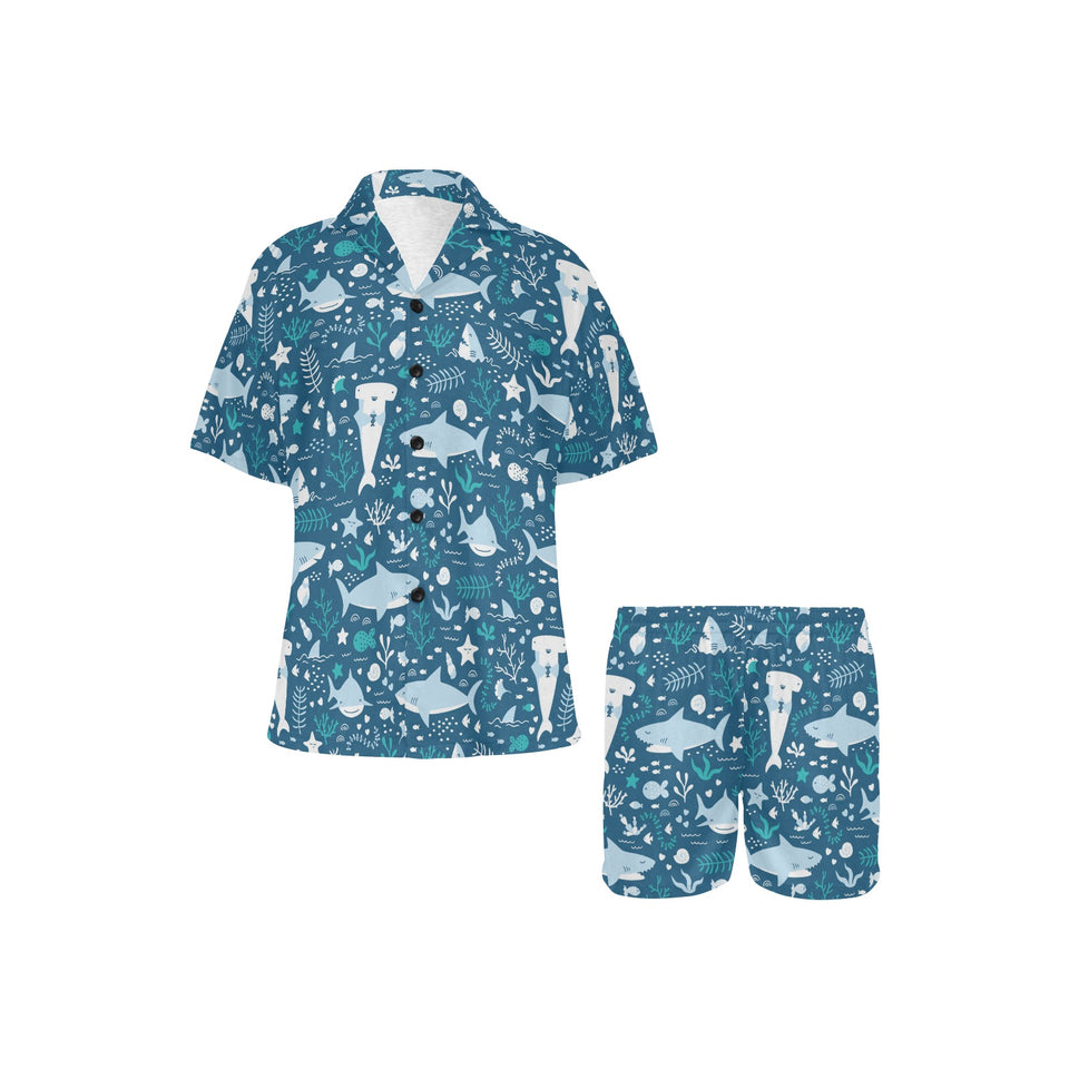 Cute shark pattern Women's V-Neck Short Pajama Set