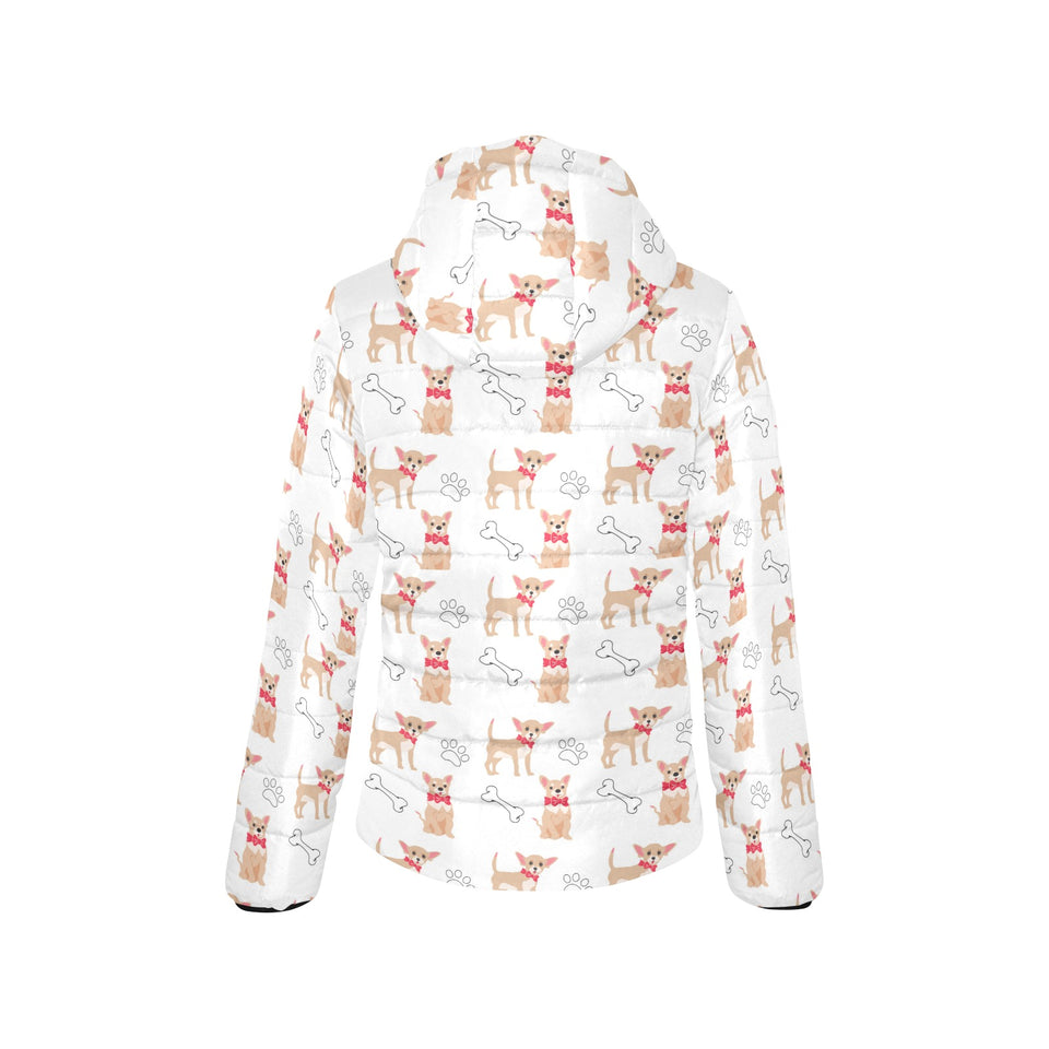 Chihuahua bone paw pattern Women's Padded Hooded Jacket