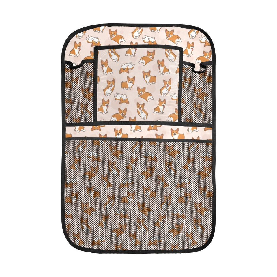 Cute Corgis Pattern pink background Car Seat Back Organizer