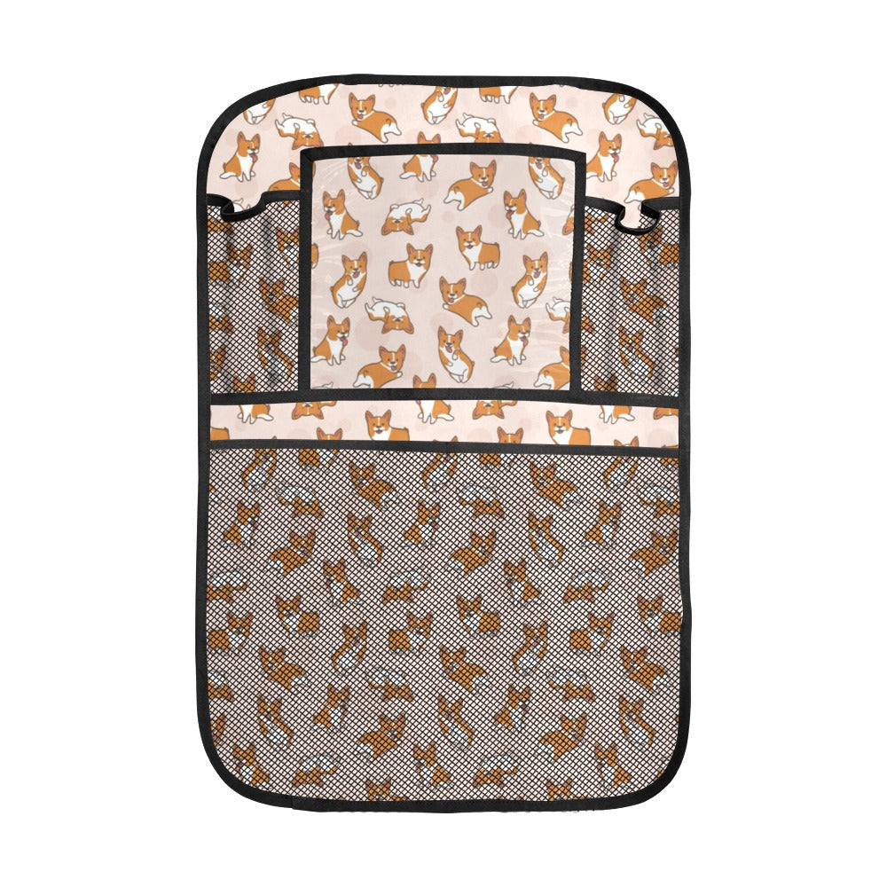Cute Corgis Pattern pink background Car Seat Back Organizer