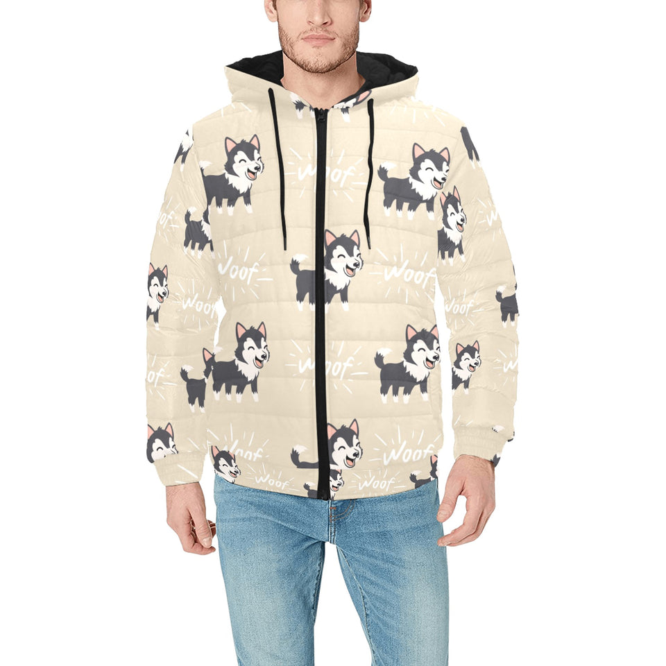 Cute Siberian Husky Men's Padded Hooded Jacket