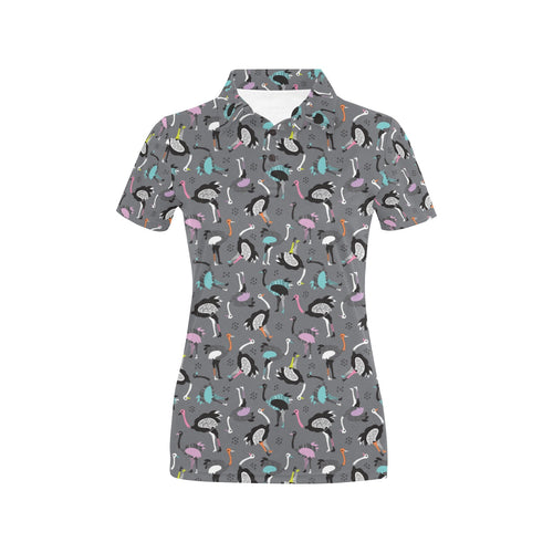 Ostrich Pattern Print Design 01 Women's All Over Print Polo Shirt