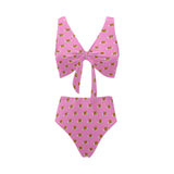 Pancake Pattern Print Design 04 Chest Bowknot High Waisted Bikini Swimsuit