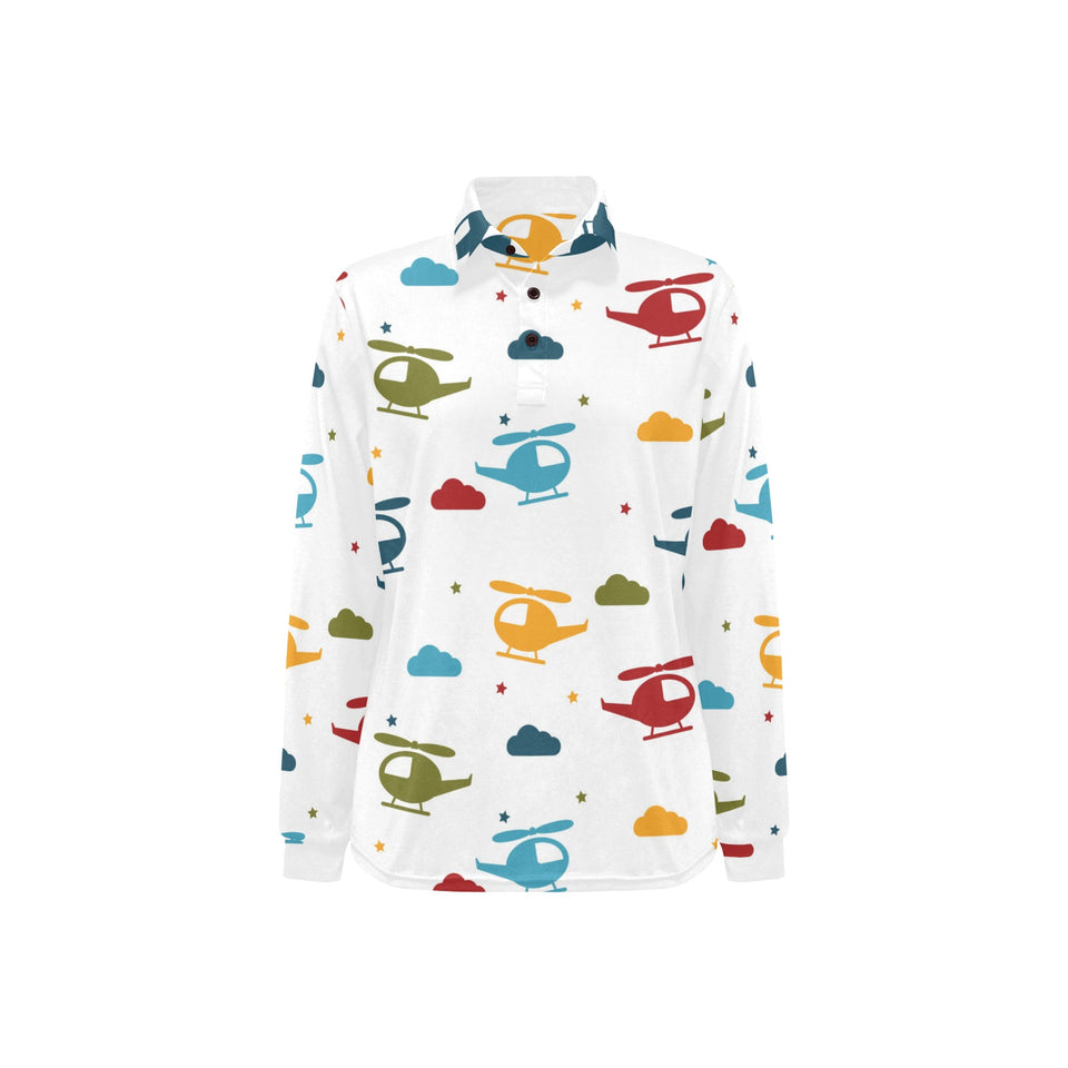 Colorful helicopter pattern Women's Long Sleeve Polo Shirt