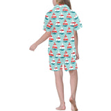 Red White sailboat wave background Kids' Boys' Girls' V-Neck Short Pajama Set