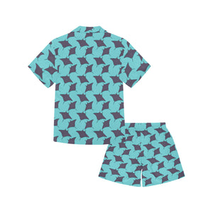 Stingray Pattern Print Design 02 Kids' Boys' Girls' V-Neck Short Pajama Set