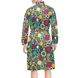 Gear Pattern Print Design 03 Men's Long Sleeve Belted Night Robe