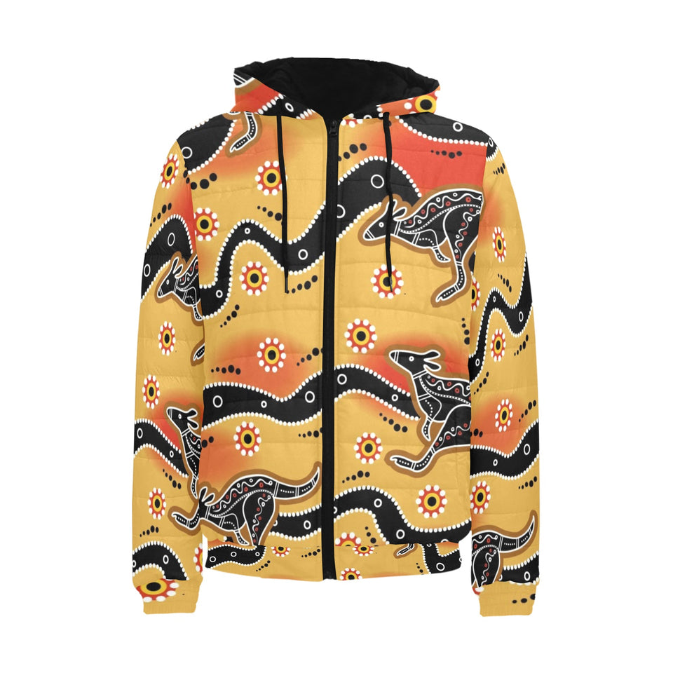 Kangaroo Australian aboriginal art pattern Men's Padded Hooded Jacket
