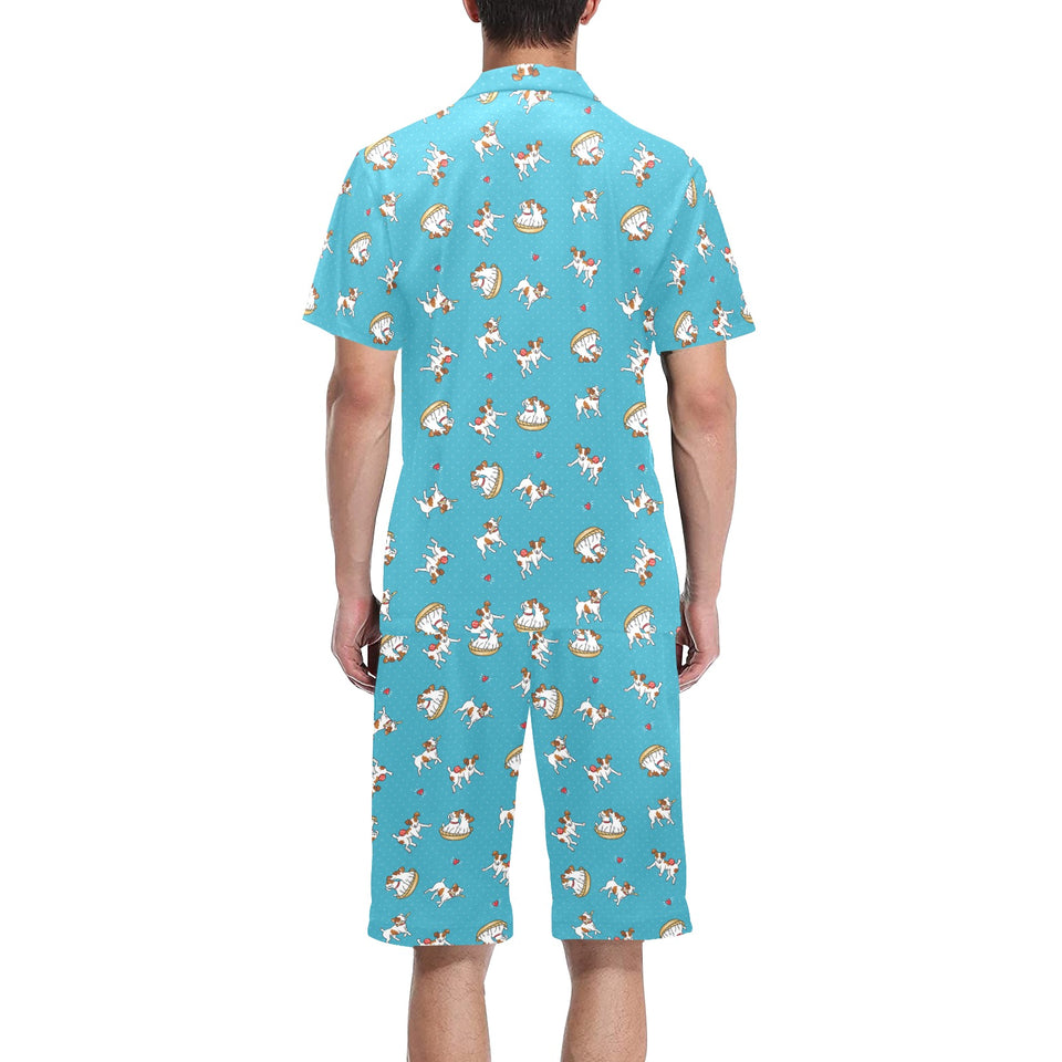 Jack Russel Pattern Print Design 03 Men's V-Neck Short Pajama Set
