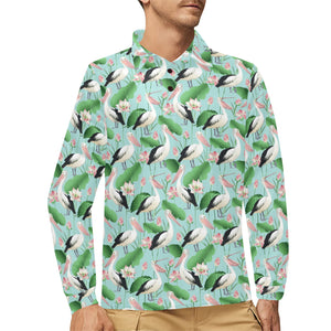 Pelican Pattern Print Design 01 Men's Long Sleeve Polo Shirt