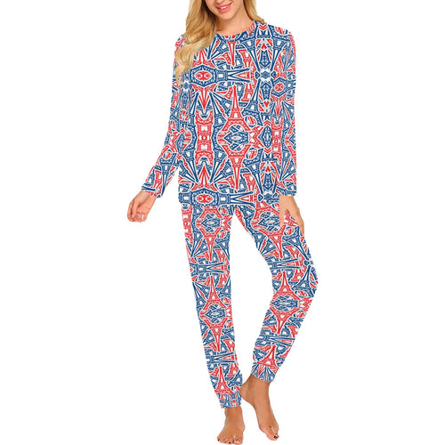 Blue Red Eiffel Tower Pattern Print Design 02 Women's All Over Print Pajama Set