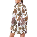 American football ball pattern Women's Long Sleeve Belted Night Robe