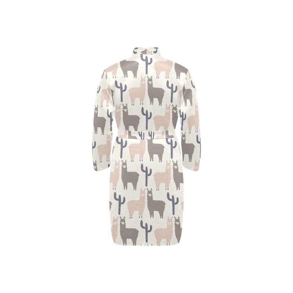 Llama Alpaca pattern Men's Long Sleeve Belted Night Robe