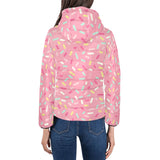 Pink donut glaze candy pattern Women's Padded Hooded Jacket