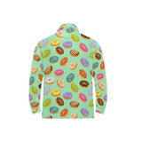 Colorful donut pattern green background Men's Long Sleeve Polo Shirt