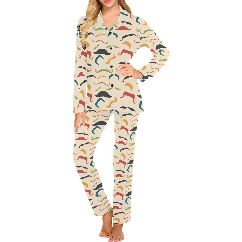 Mustache Beard Pattern Print Design 03 Women's Long Pajama Set