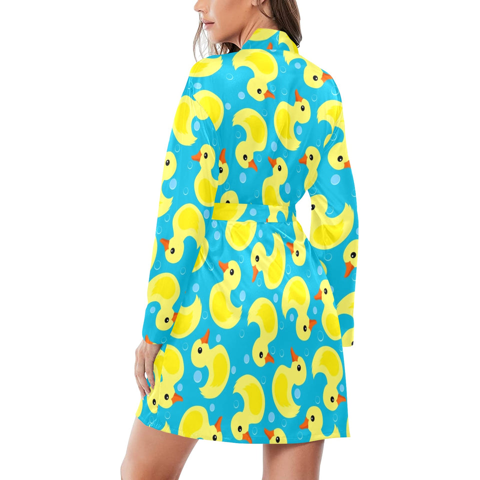 Duck Pattern Print Design 04 Women's Long Sleeve Belted Night Robe
