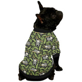 Cute sloths tropical palm leaves black background All Over Print Pet Dog Round Neck Fuzzy Shirt