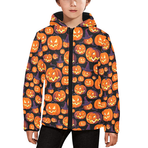 Halloween Pumpkin pattern Kids' Boys' Girls' Padded Hooded Jacket
