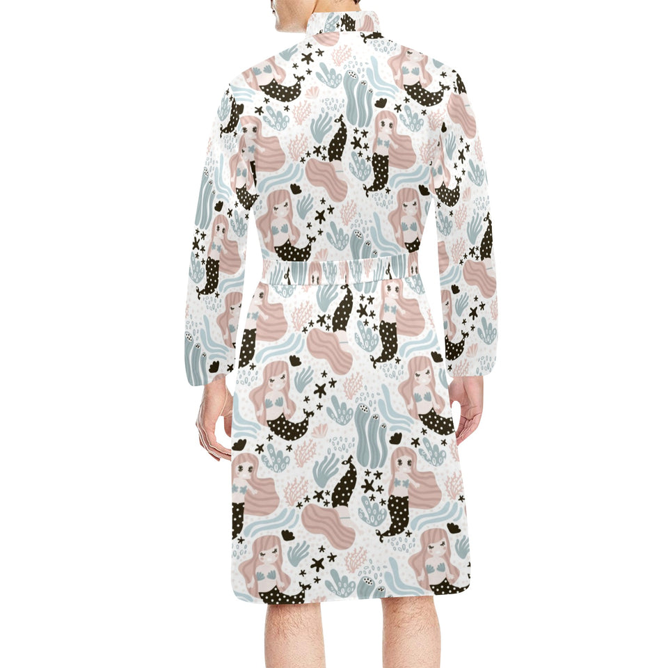 cute mermaid pattern Men's Long Sleeve Belted Night Robe
