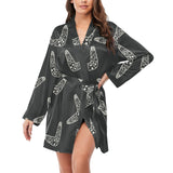 Hand drawn boomerang Australian aboriginal ornamen Women's Long Sleeve Belted Night Robe