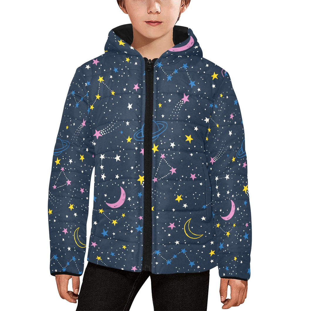 space pattern with planets, comets, constellations Kids' Boys' Girls' Padded Hooded Jacket