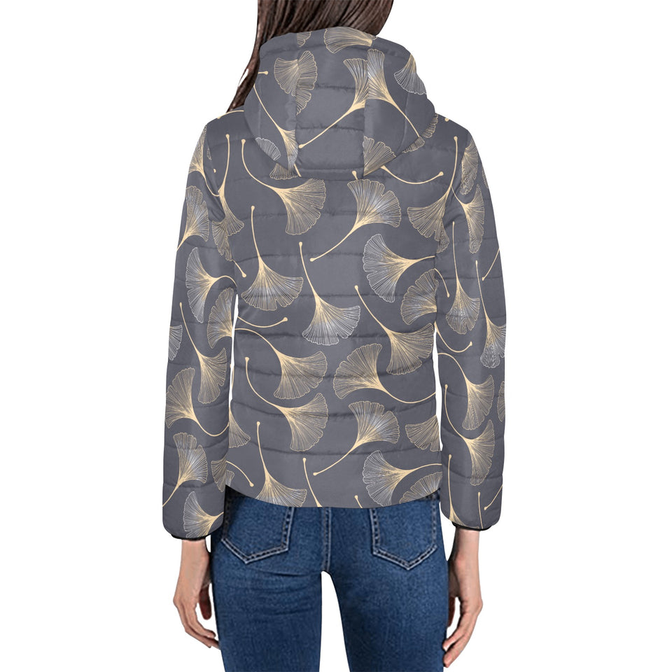 Gold ginkgo leaves Women's Padded Hooded Jacket