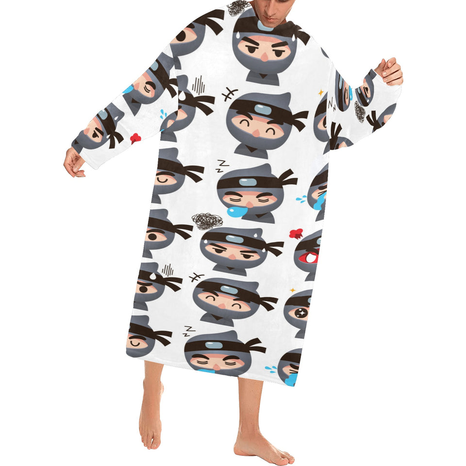 Cute ninja design pattern Blanket Robe with Sleeves