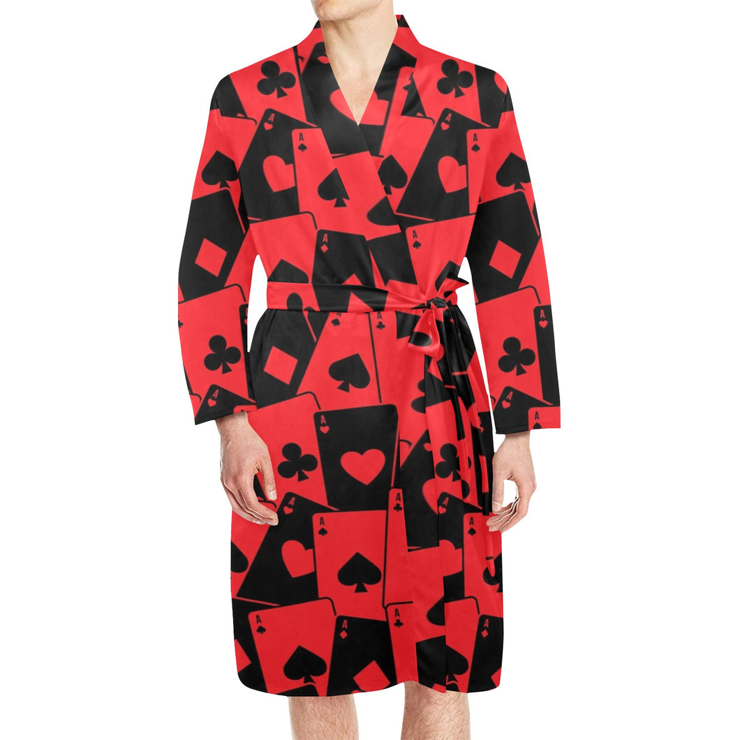 Casino Cards Suits Pattern Print Design 02 Men's Long Sleeve Belted Night Robe