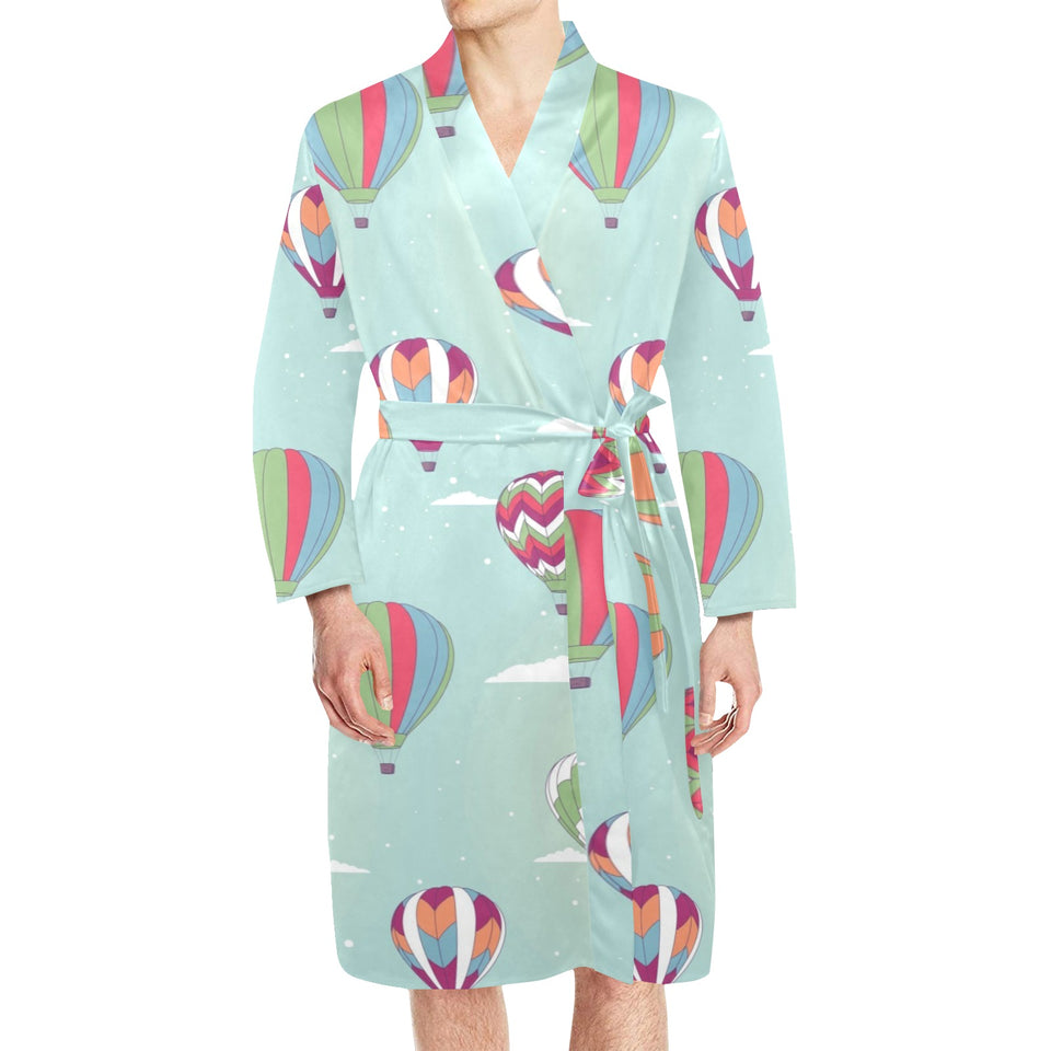 Hot Air Balloon design Pattern Men's Long Sleeve Belted Night Robe