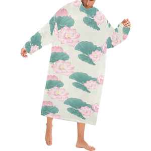 Pink lotus waterlily leaves pattern Blanket Robe with Sleeves