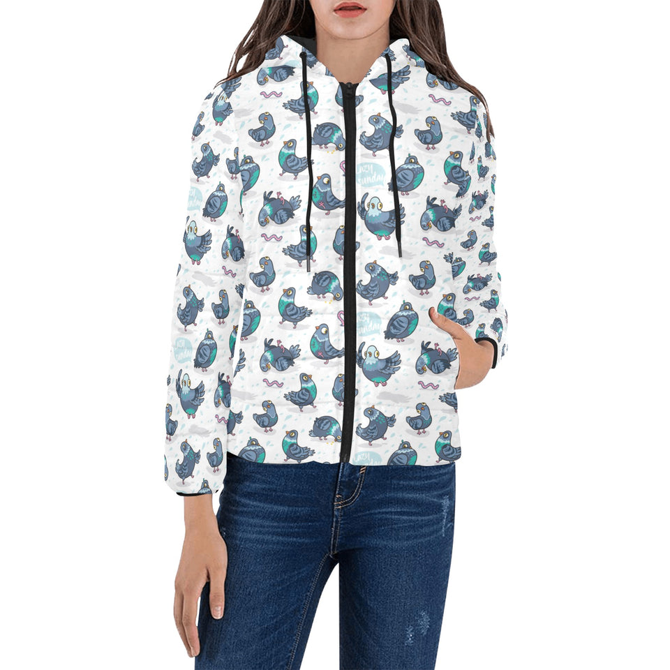 Pigeon Pattern Print Design 02 Women's Padded Hooded Jacket