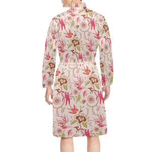 Swallow Pattern Print Design 01 Men's Long Sleeve Belted Night Robe