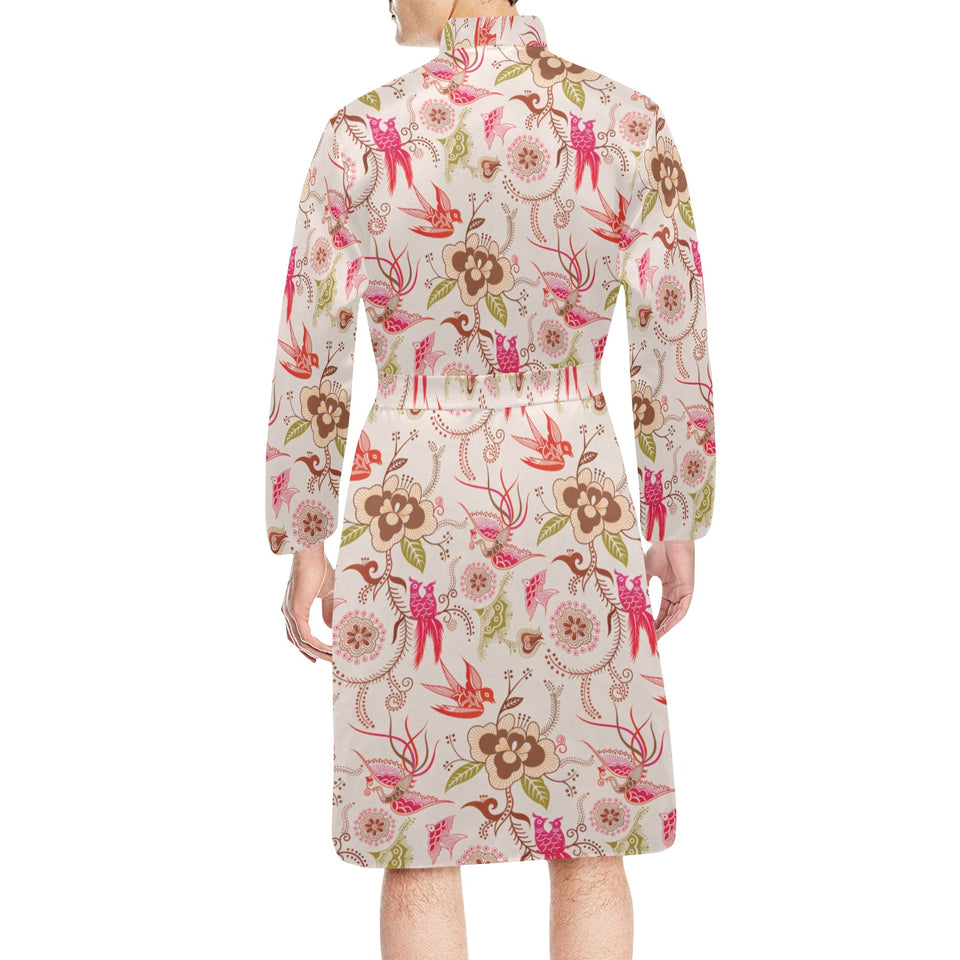 Swallow Pattern Print Design 01 Men's Long Sleeve Belted Night Robe
