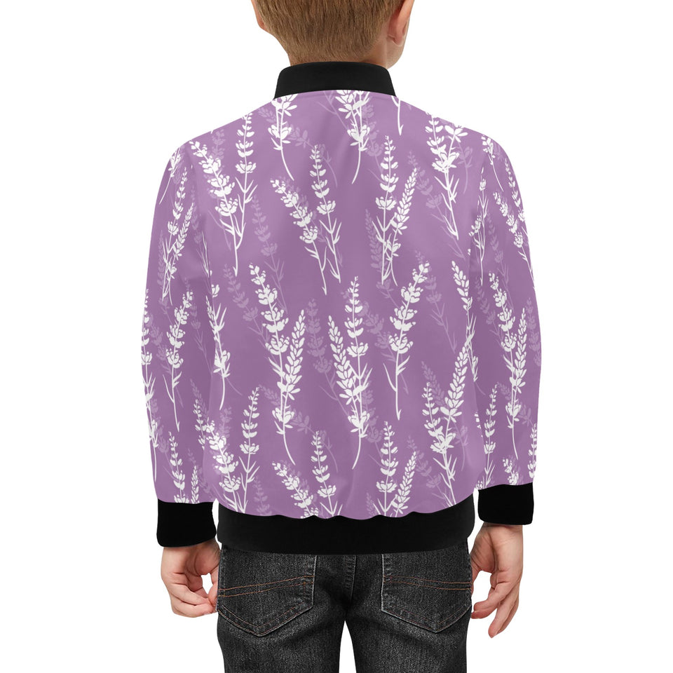 Lavender flowers purple pattern Kids' Boys' Girls' Bomber Jacket
