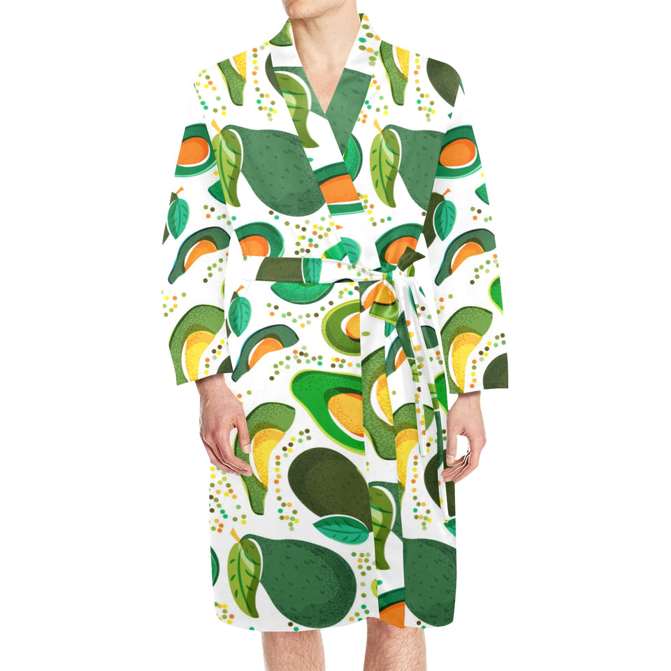 Avocado design pattern Men's Long Sleeve Belted Night Robe