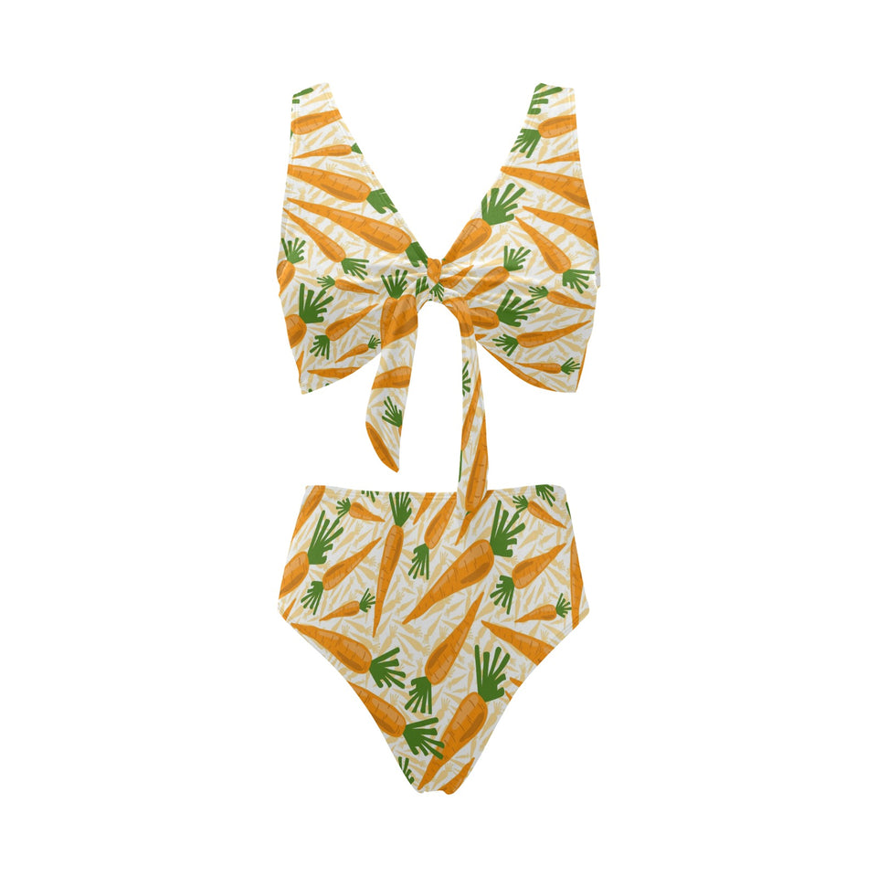 Carrot Pattern Print Design 01 Chest Bowknot High Waisted Bikini Swimsuit
