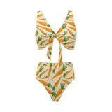 Carrot Pattern Print Design 01 Chest Bowknot High Waisted Bikini Swimsuit
