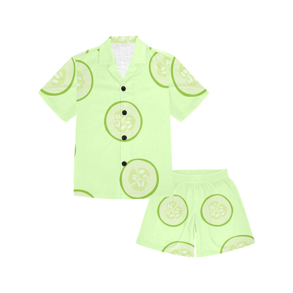 Cucumber pattern Kids' Boys' Girls' V-Neck Short Pajama Set