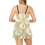 Garlic design pattern Chest Sexy Pleated Two Piece Swim Dress
