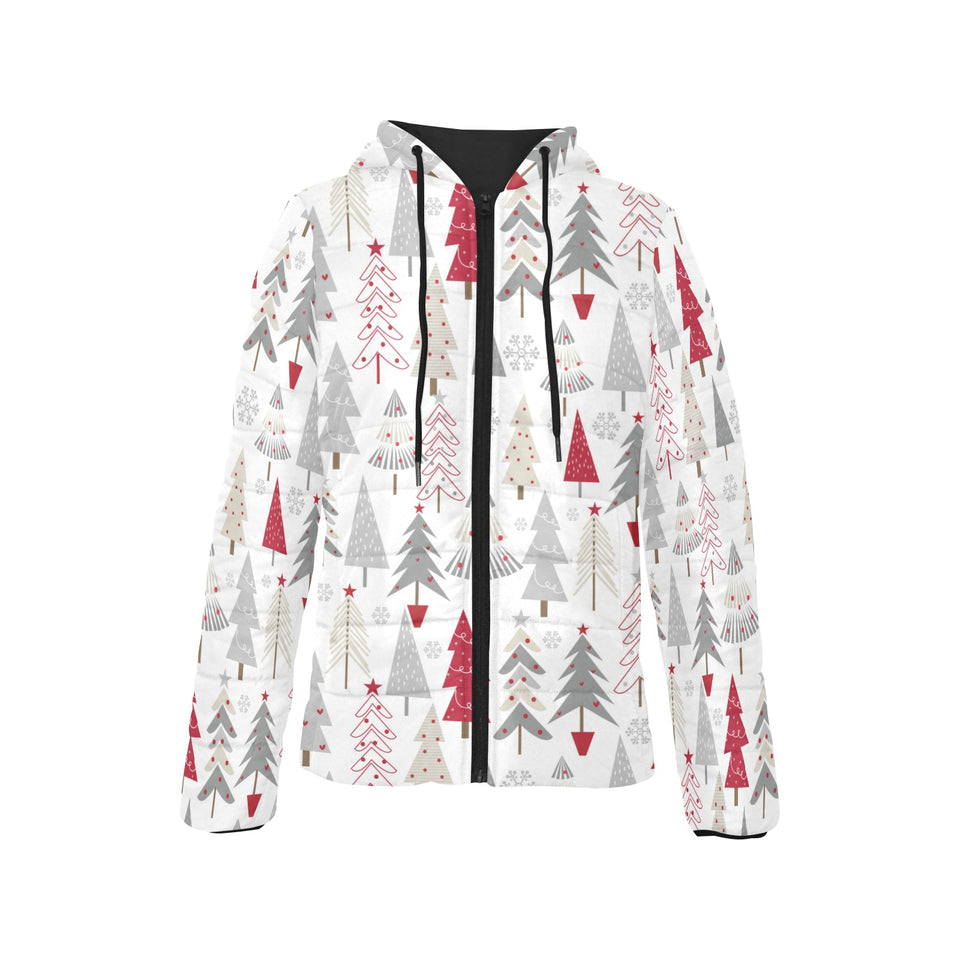 Cute Christmas tree pattern Women's Padded Hooded Jacket