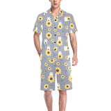 Cute hamster sunflower pattern background Men's V-Neck Short Pajama Set