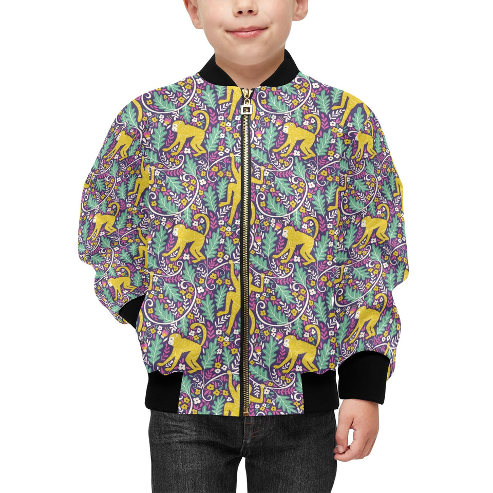 Cute yellow monkey leaves pattern Kids' Boys' Girls' Bomber Jacket