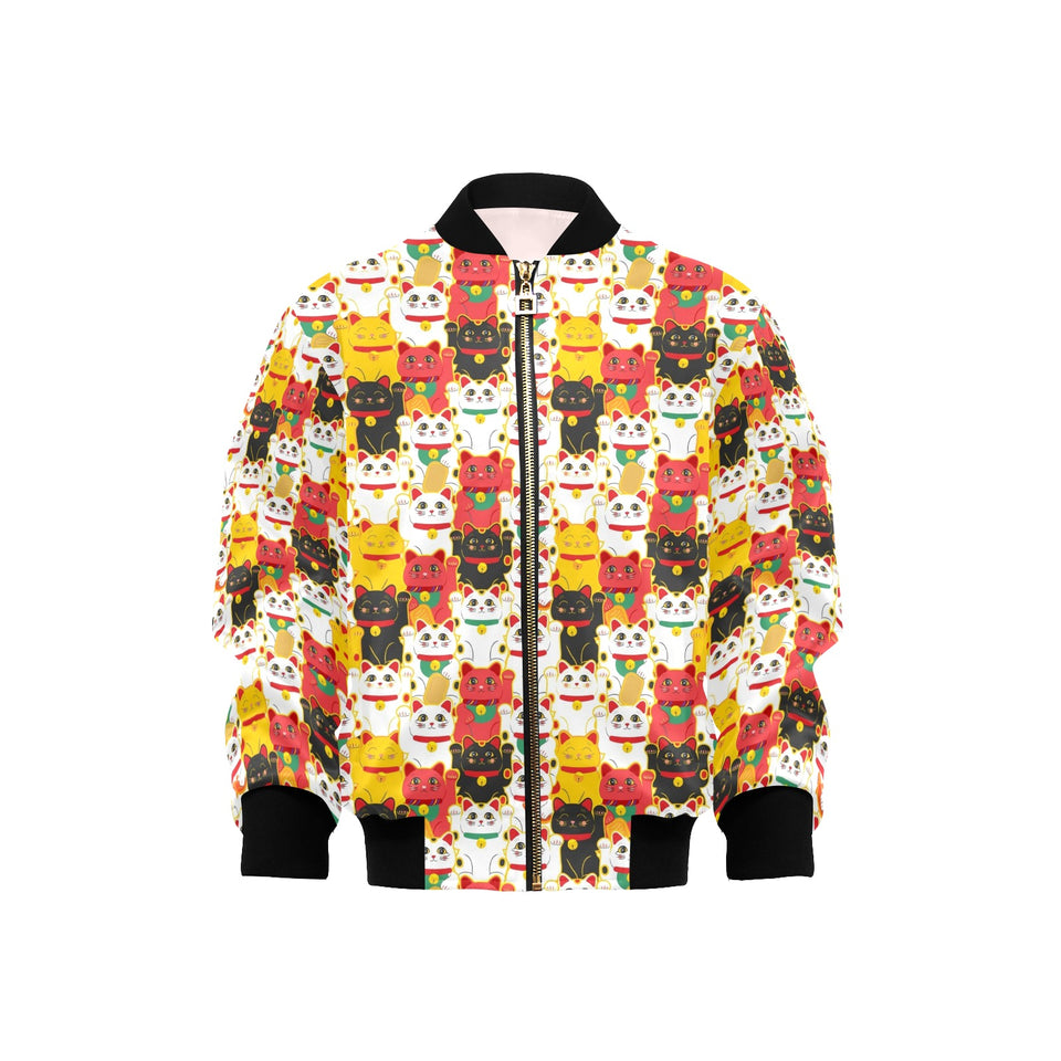 Colorful Maneki neko cat pattern Kids' Boys' Girls' Bomber Jacket