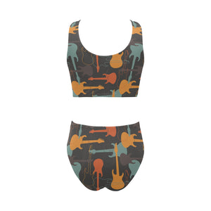 electric guitars pattern Chest Bowknot High Waisted Bikini Swimsuit